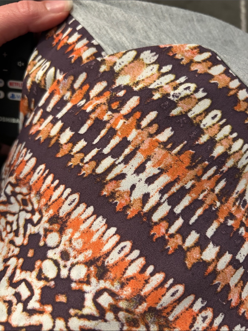 Rewind Gray Top with Orange and purple Patterned Body - Picture 6 of 6